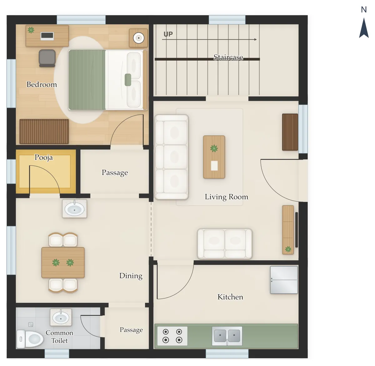 30×40 East Facing 3BHK Duplex (G+1) House Plan