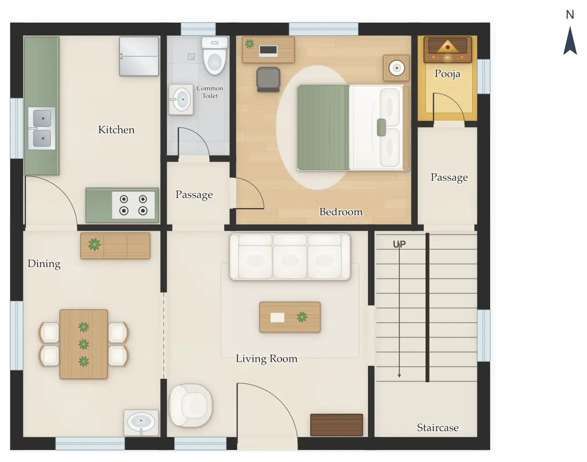 30×40 South Facing 3BHK Duplex (G+1) House Plan