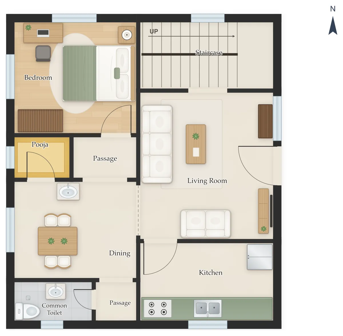 30×50 East Facing 3BHK Duplex (G+1) House Plan