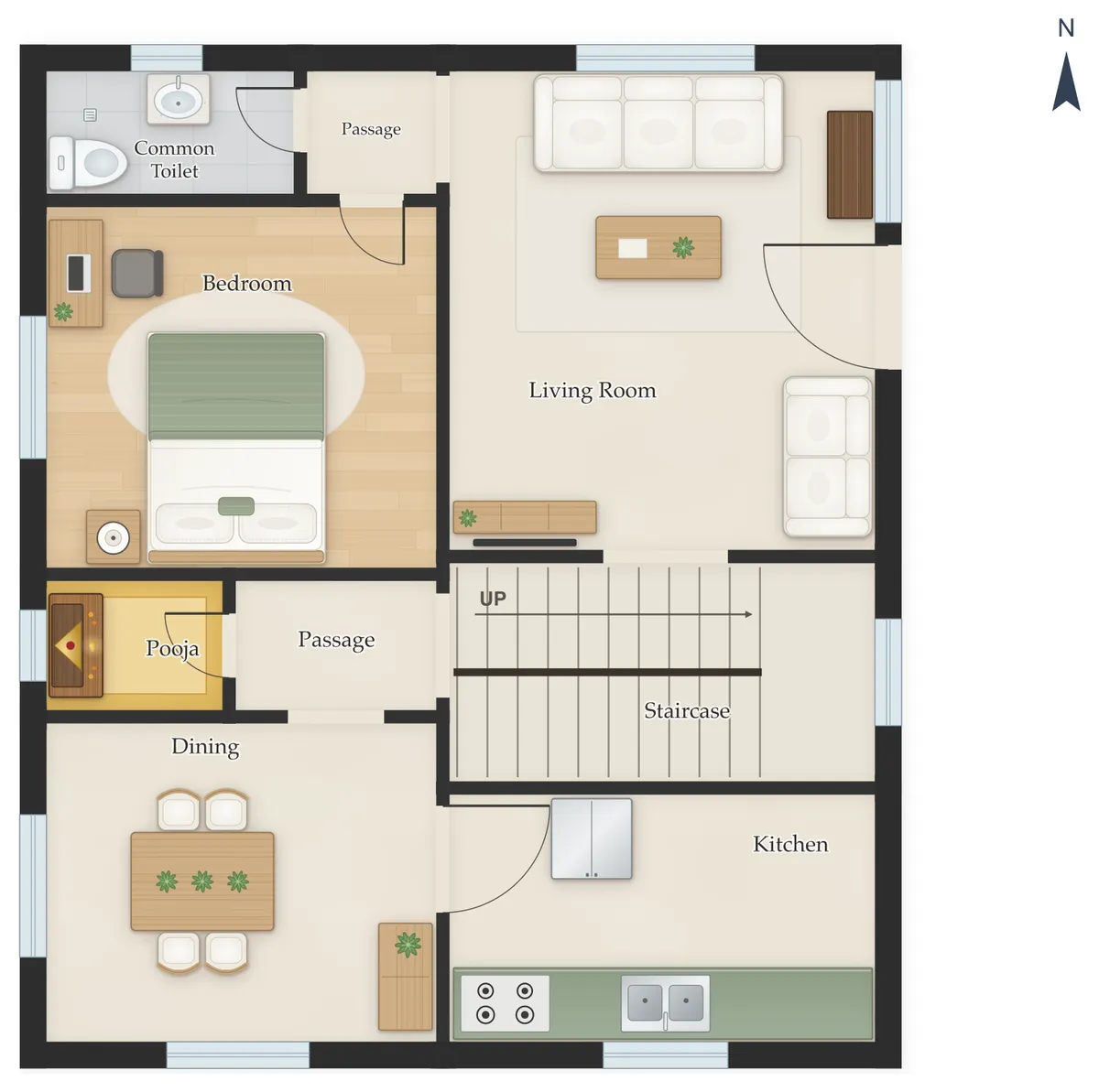 40×60 East Facing 3BHK Duplex (G+1) House Plan