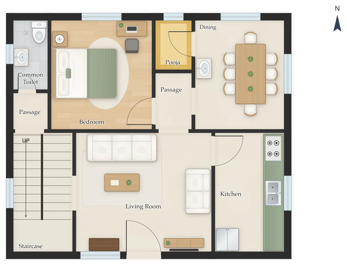 40×60 South Facing 3BHK Duplex (G+1) House Plan